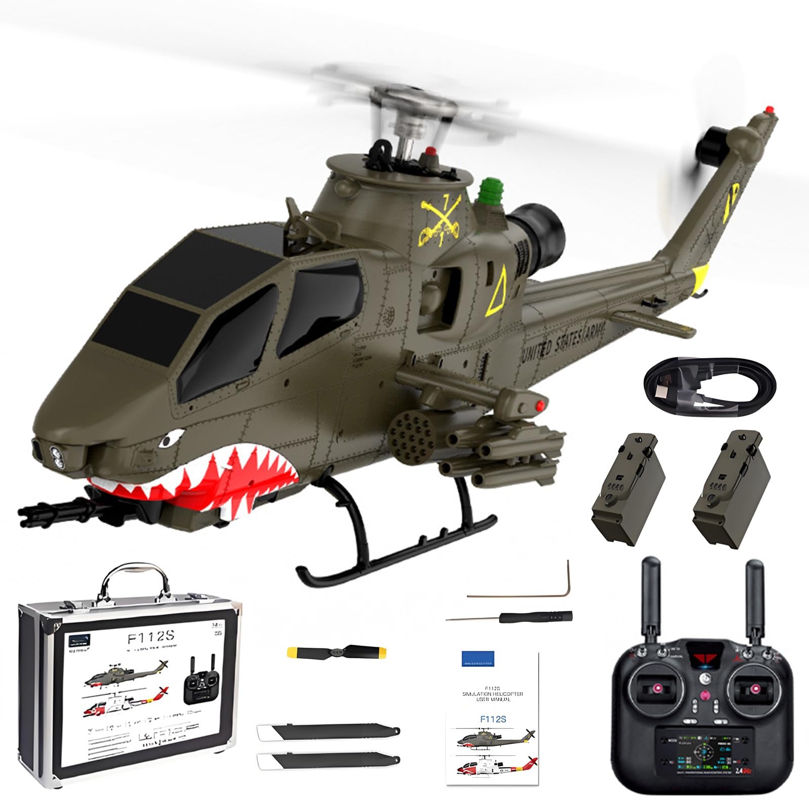 Elicottero RC elettrico in scala 1:40 pronto al volo (RTF) 9 canali flybarless doppio motore brushless GPS flusso ottico TOF mantenimento dell'altitudine doppia batteria(Green)
