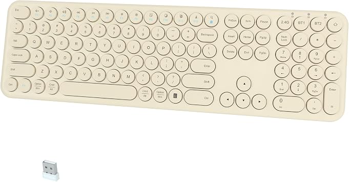 Silent Wireless Keyboard, Bluetooth/2.4G Dual-Mode Khaki | scissor-switch, full-size office, slim profile with round keycaps, and compatibility with Windows, Mac, and PC