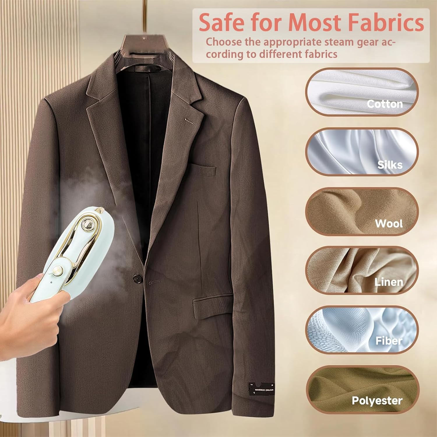 Travel Clothes Steamer, 1200W High-Power Handheld Steam Iron, 2-In-1 Steamer&Iron, Small Hanging Iron with 3-Speed Temperature Regulation, 15S Heating, 110ml, Suitable for Home, Travel&Dorm (Beige)