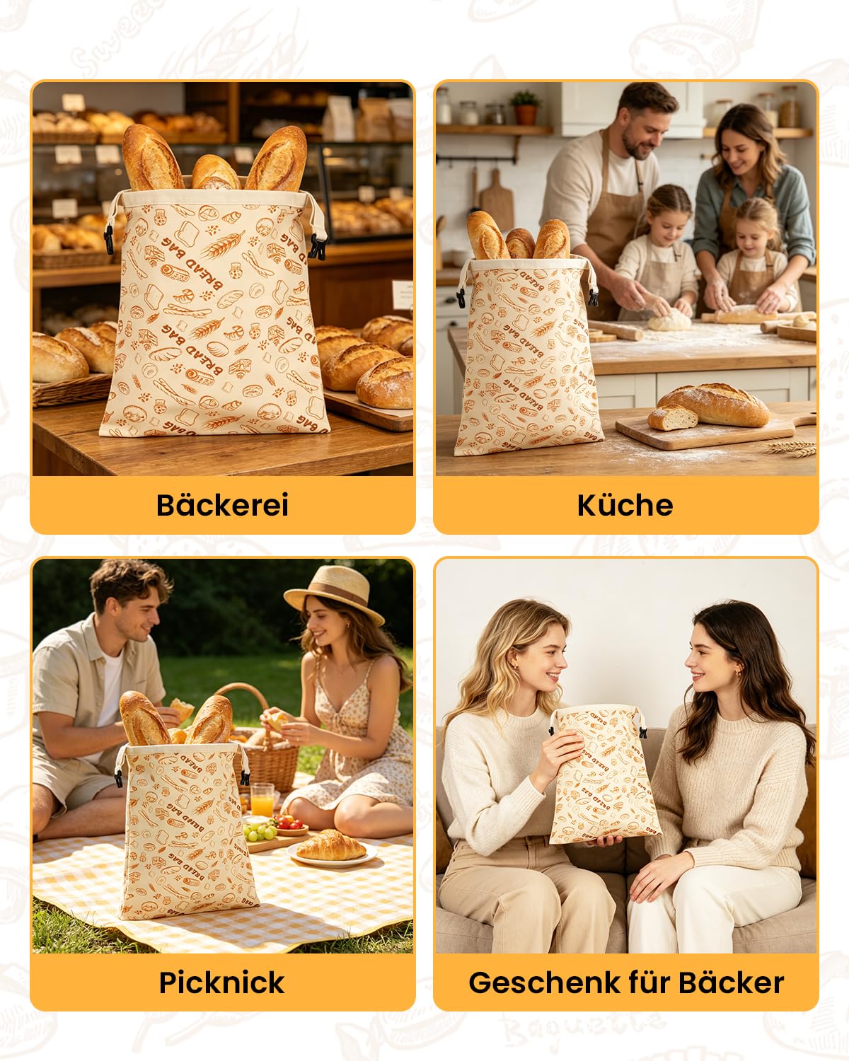GEEKHOM Bienenwachs Brotbeutel 2 Stück Brotbeutel Leinen Wiederverwendbar für Sauerteig mit Reißverschluss 33×43 cm zur längeren Frischehaltung Waschbar