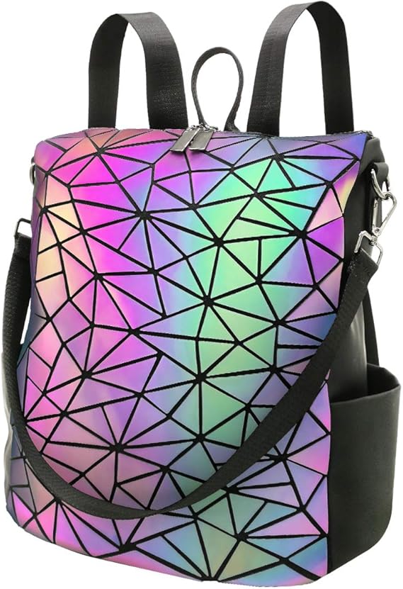 Amazon Co Jp Pyfk 幾何学模様 バックパック 夜光 ホログラフィック カラーチェンジ フラッシュ反射 クロスボディバッグ ファッションショルダーバッグ レディース メンズ Us サイズ Onbe Size シューズ バッグ