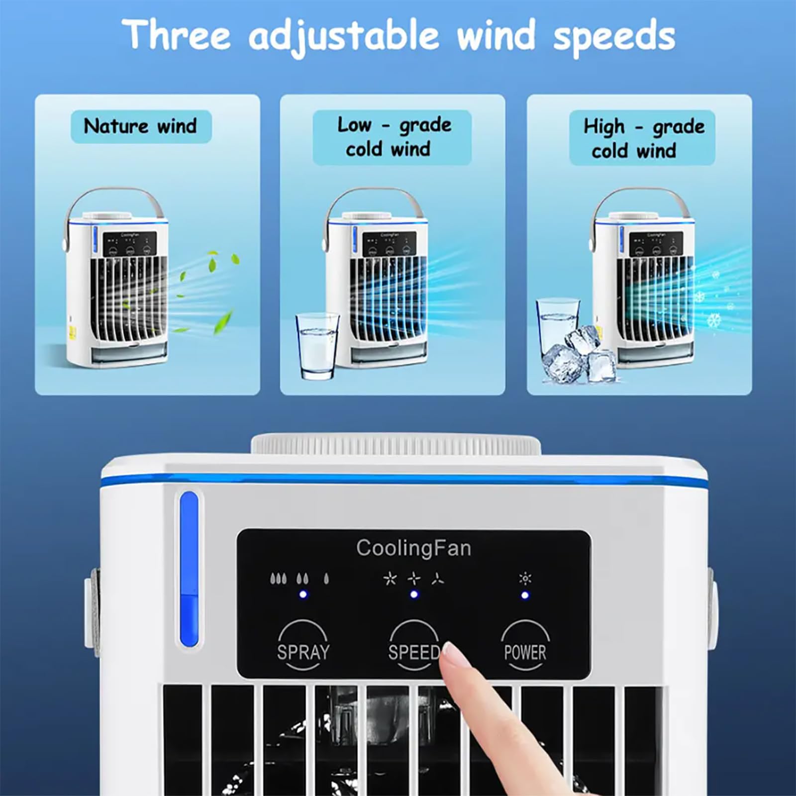 Tragbare Klimaanlage, Mini Verdunstungskühler mit 3 Windgeschwindigkeiten, 2 Modi, 500 ml Wassertank, Abnehmbarer Kohlefilter für Zuhause, Zimmer, Büro