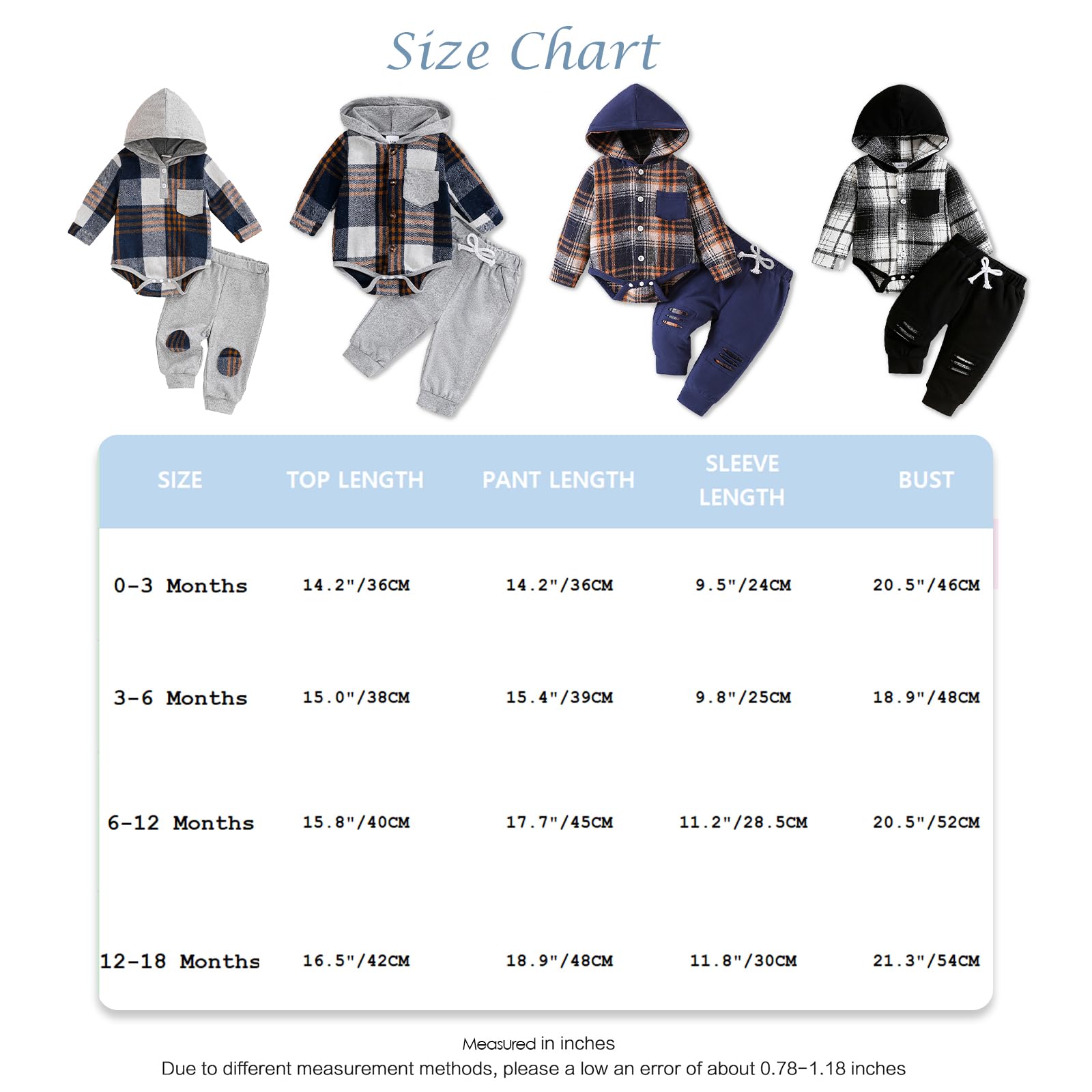 Vêtement Nouveau-né Garçon Color Block Manches Longues Body à Carreaux et Capuche +Pantalon Long Déchiré 2 Pièces Printemps Automne Ensemble