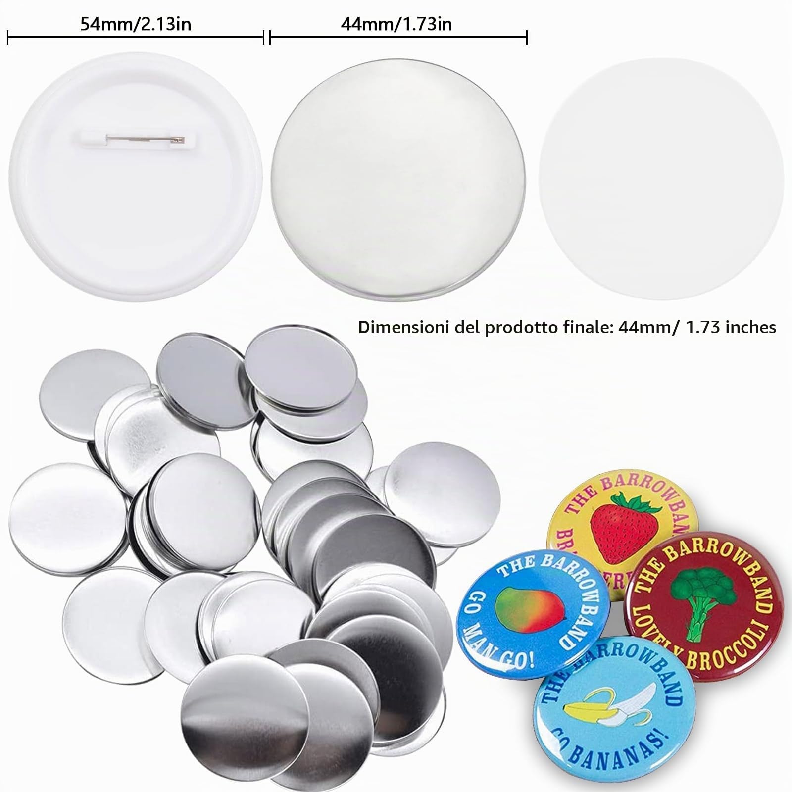100 pezzi Kit Badge per Button Making Machine, Spille Fai da Te, Spilli Distintivi, Distintivi Personalizzabili, per Button Artigianato Fai da Te Tra Cui Coperture in Metallo e Pellicola Trasparente | Bottoni vuoti fai da te, spille vuote per souvenir, pe
