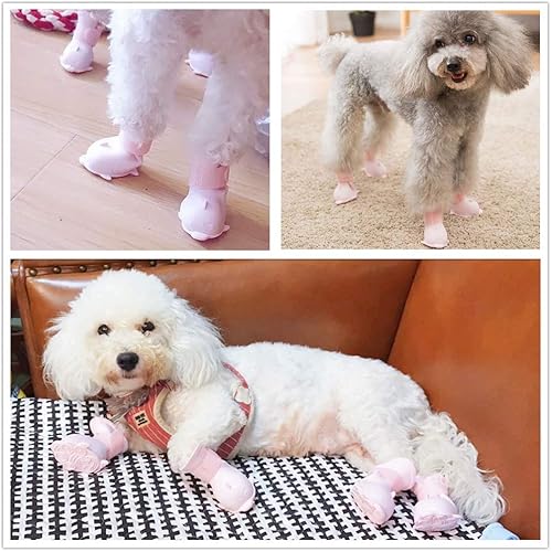 Miniatura 10 de 4 botas impermeables para perro, zapatos para perro para nieve y lluvia, peluche de Pomerania, bichón y cachorro (azul, S)