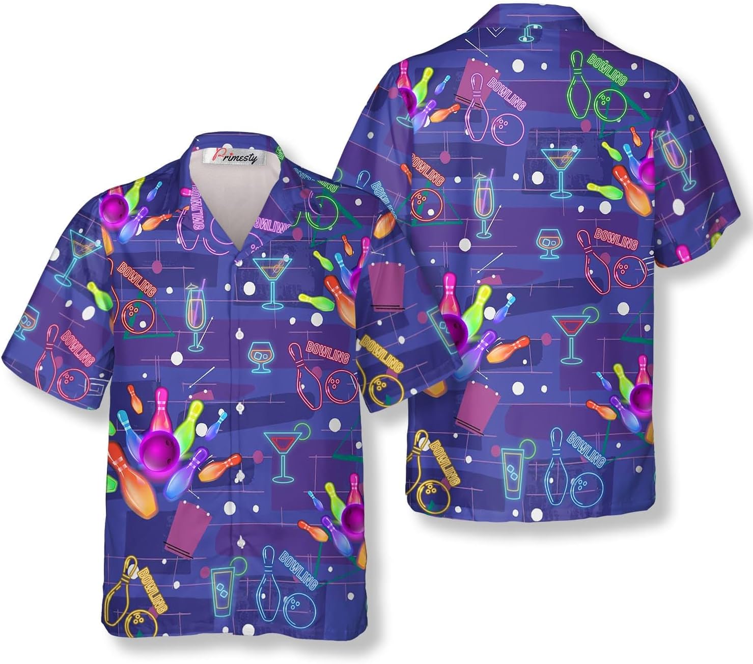 PRIMESTY Bowling Men's Hawaiian Shirts, Bowling Shirts for Men, Casual Short Sleeve Bowling Shirts, Size S-5XL