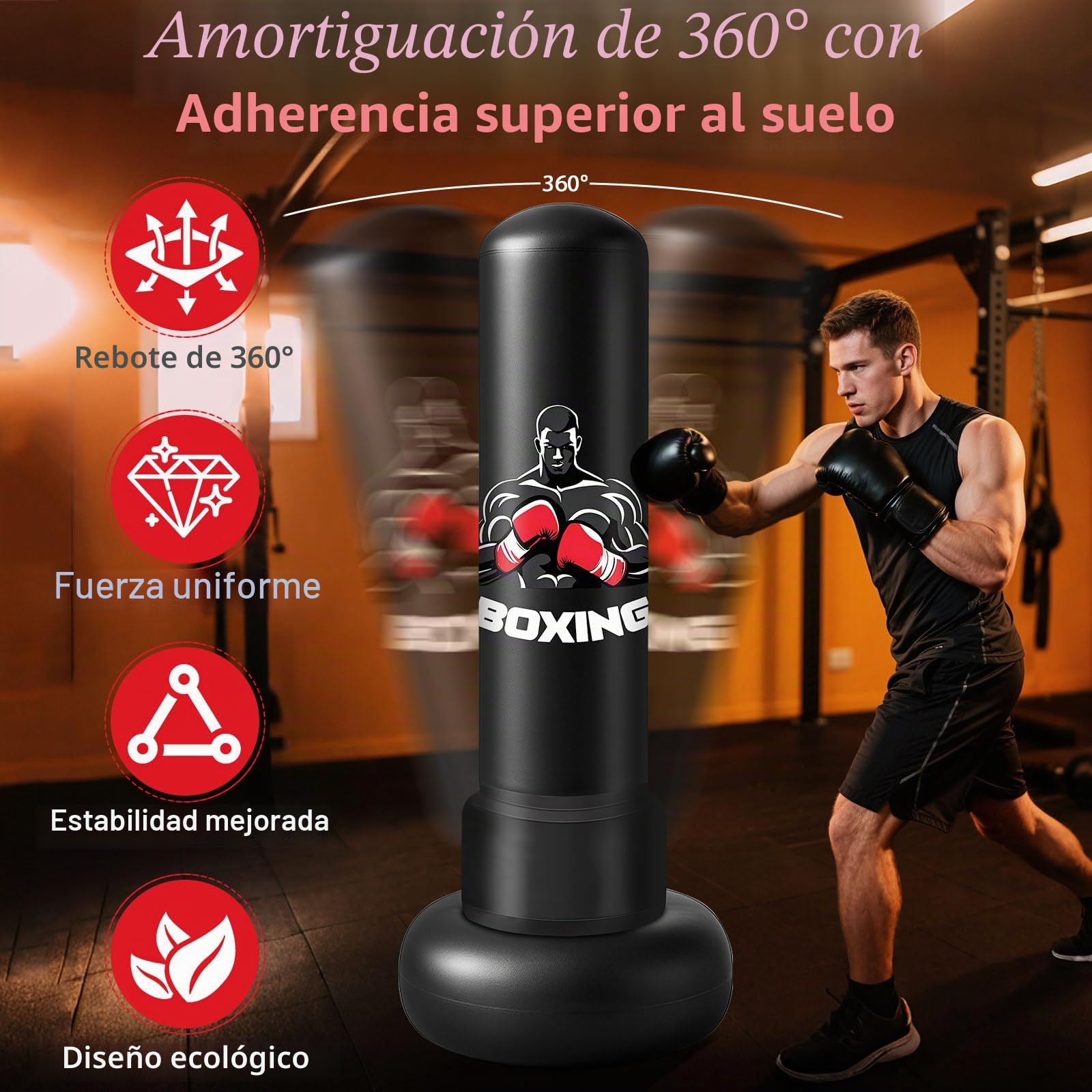 Qoosea Saco de Boxeo Adulto, 180cm Bolsa de Boxeo Inflable de Pie con Guantes, Mujeres Hombres Stand Kickboxing Bolsas, Punching Ball Estable para Karate MMA Taekwondo Thai Fitness