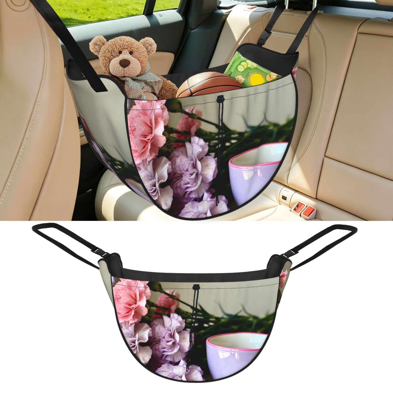 Cntdbu Black Bouquet Car Seat Organizer-Backseat Storage Bag For Travel