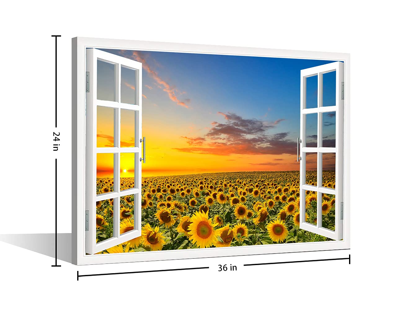 TISHIRON Wall Decorations Sunflower 3D Window View for Living Room Painting Pictures Print On Canvas Wall Art Wooden Frame Ready to Hang (36X24in) — view 5