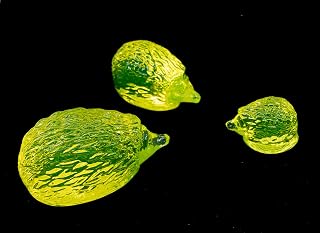 Urаnium Glass Hedgehog – Handmade UV-Reactive Art Figurines, Czech Republic - Set of Tree Hedgehogs