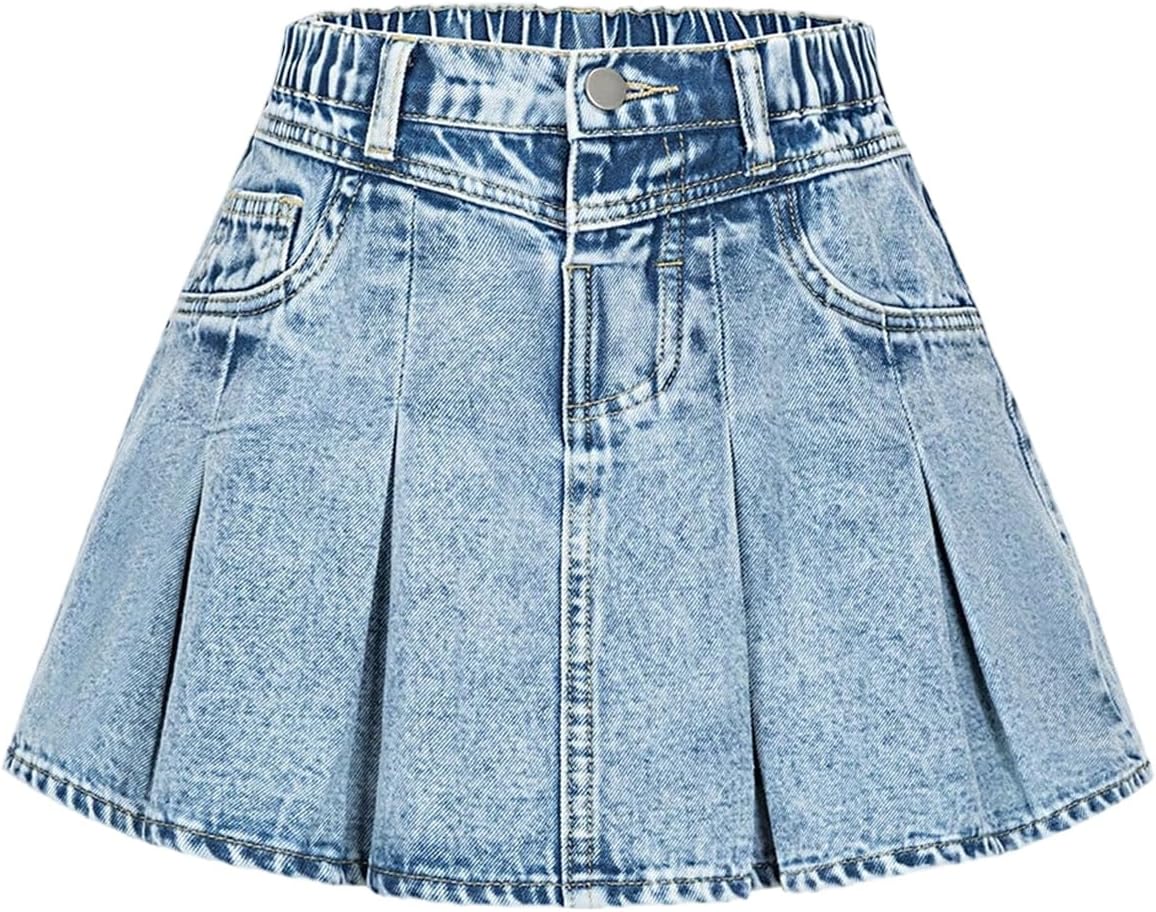 GORGLITTER Girl's Denim Jean Skirts Cute Ruffle Hem Tiered Short Mini Skirt Fashion Trendy Western A Line Skater Skirts