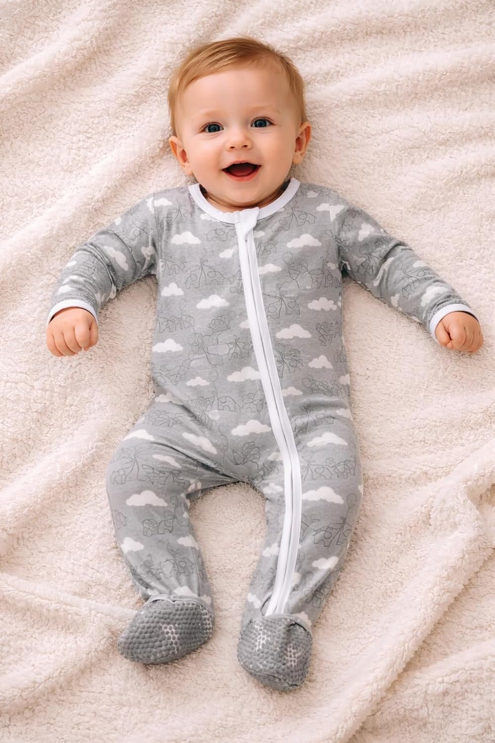 Baby Footie PJs, 2-Way Zipper, Long Sleeve, Unisex, Viscose from Bamboo and Spandex, 0-18 Months