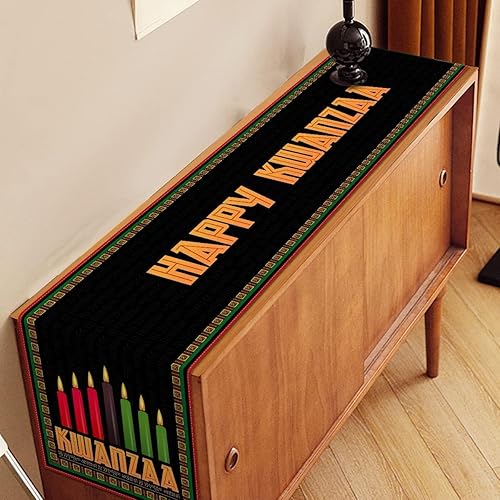 Miniatura 3 de Nepnuser Happy Kwanzaa Camino de mesa afroamericano para decoración de fiesta de festival de cosecha Kinara con patrón de velas Kinara para cocina,