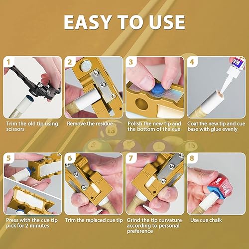 Miniatura 4 de Moldeador de punta de taco de billar 11 en 1, kit de repuesto de puntas de taco de piscina, puntas de taco de piscina, herramienta de punta de taco