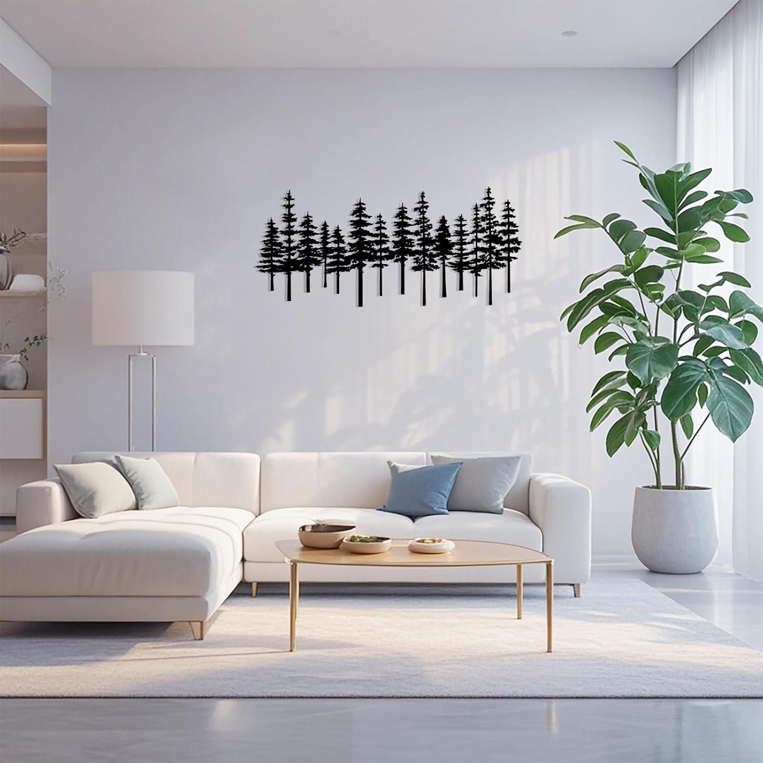 Jidecor Metal Pine Tree Wall Art Decor Nature Home Decor Cedar Trees Metal Sign Wall Decorations for Living Room, Forest Decor, Nature Lover Gift (Rustic, black, 33.9" L x 15.3" W)