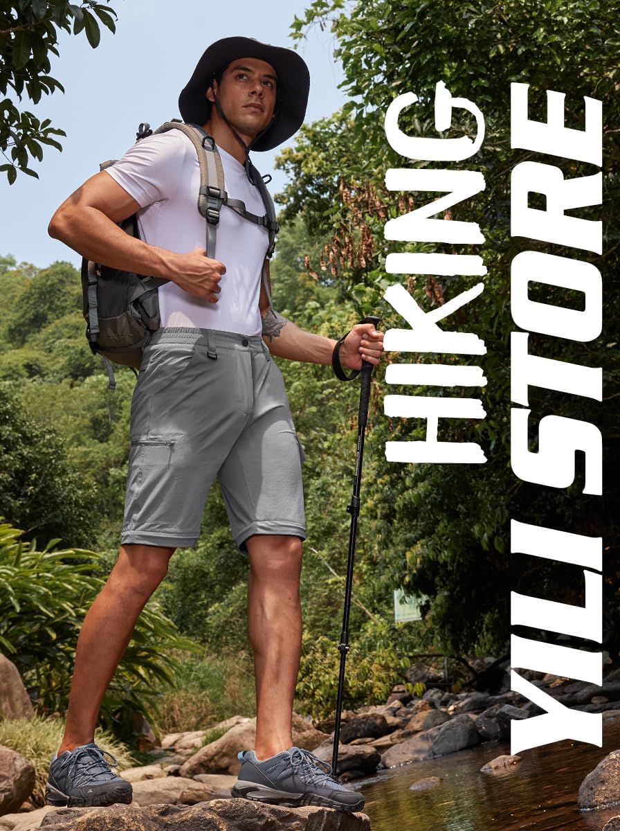 Men's Hiking Convertible Pants Quick-Dry Waterproof Lightweight Zip-Off Outdoor Stretch Cargo Work Pants