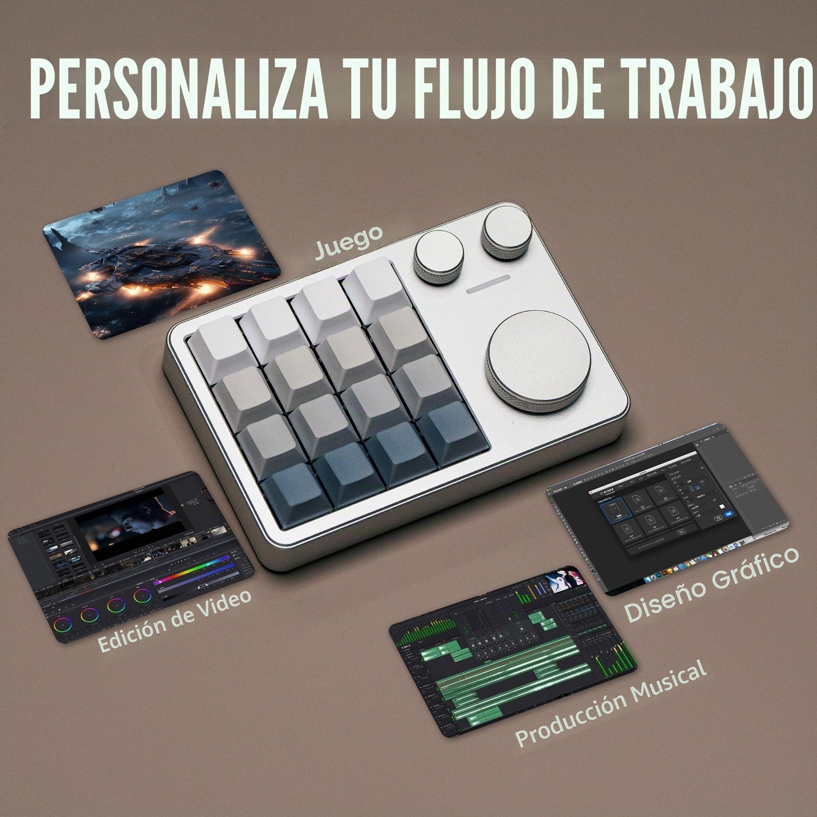 KiiBoom Cybrix 16 VIA Programable Macro Pad - 16 Teclas + 3 Botones Numpad Type-C de Aluminio, PCB Hot-Swappable PCB, RGB Keyboard, Teclado numérico ligero y portátil para Windows y Mac (Plata)