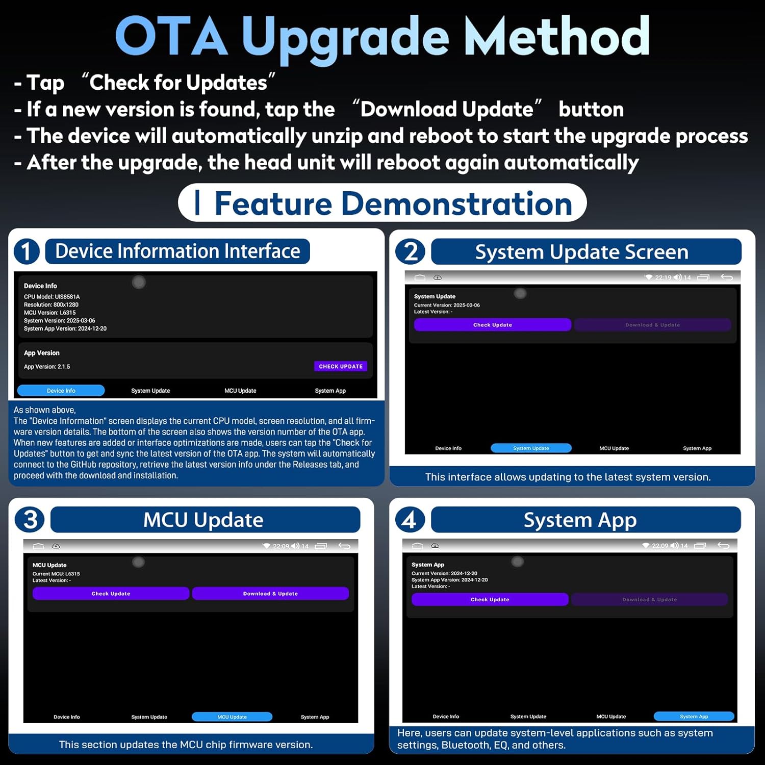 Fortdows Car Stereo OTA Upgrade Method