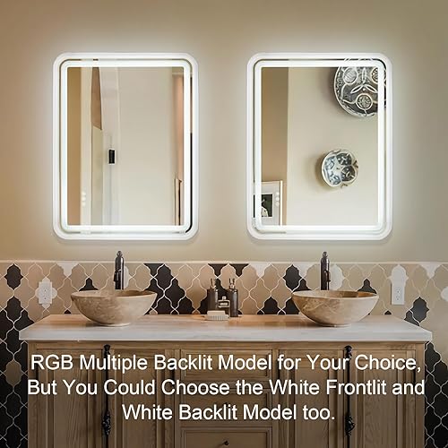 Miniatura 8 de ANDY STAR Espejo de baño LED de 20 x 28 pulgadas, espejo de baño iluminado redondeado RGB retroiluminado y frontal iluminado, regulable