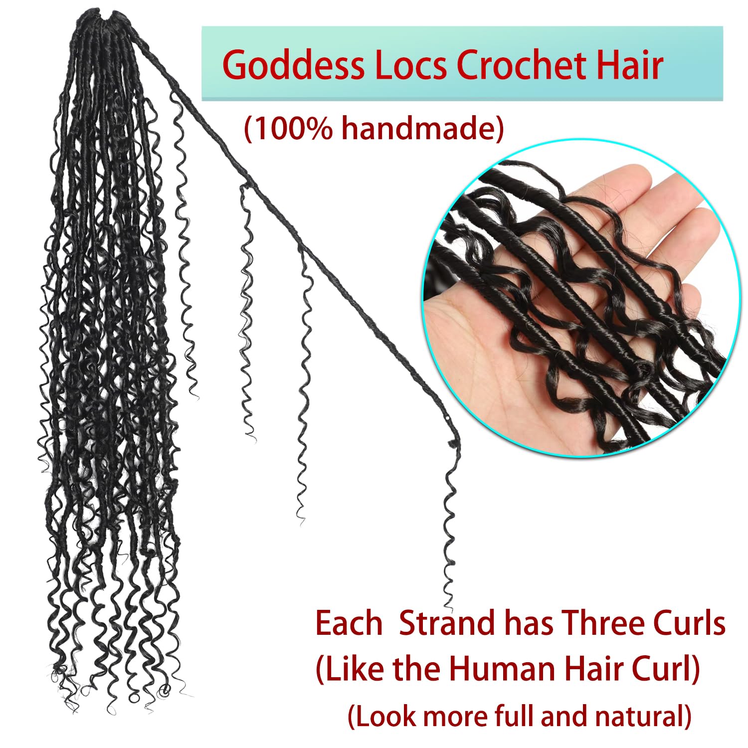 Boho Faux Locs Crochet Hair 24 Inch Goddess Locs 8 Packs Boho Soft Locs Crochet Hair with Curly Ends Pre-looped Long Bohemian River for Black Women (1B# - Image 2