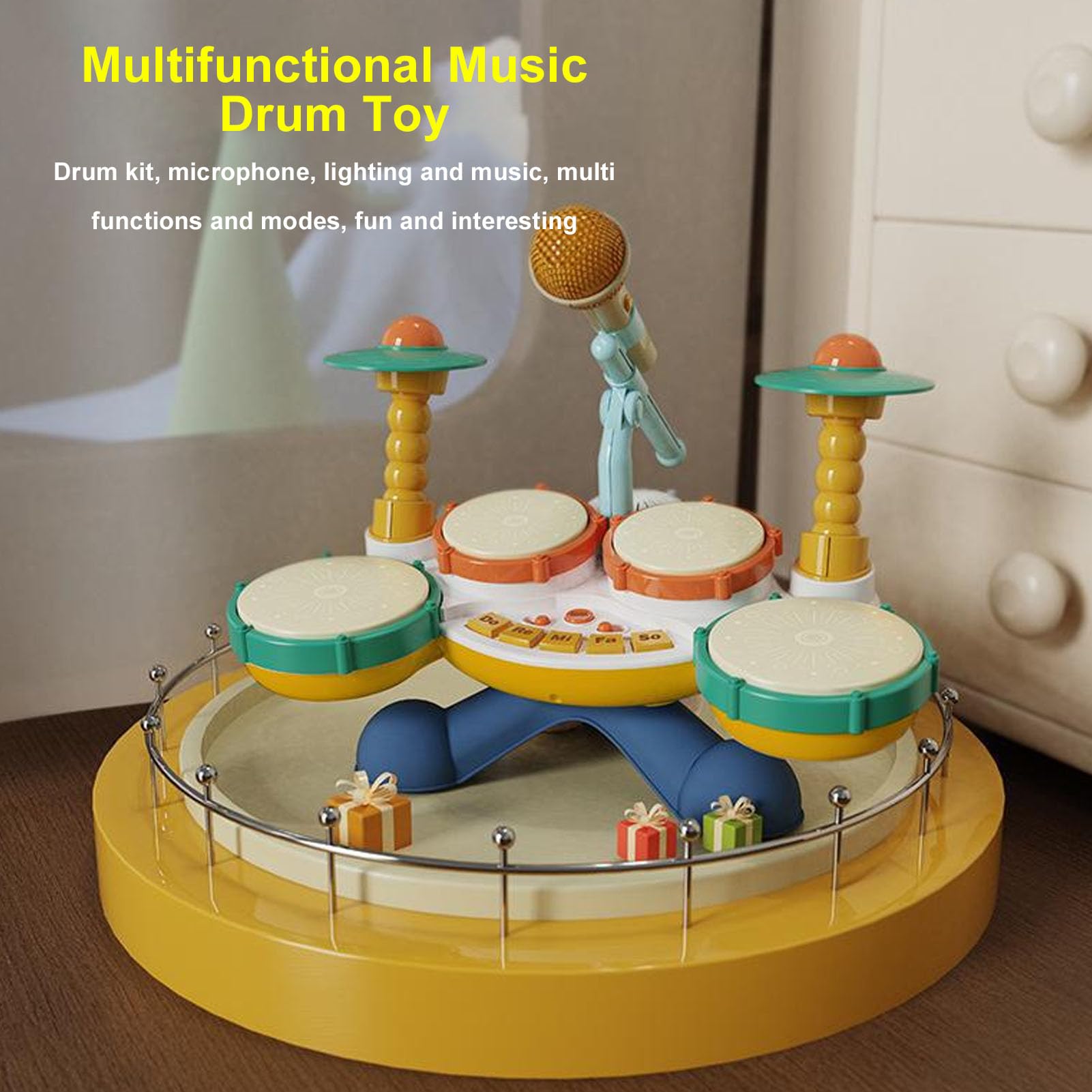 Strumento Musicale a Tamburo per Bambini Tamburo a Mano per Bambini con 4 Luci di Miscelazione per per L'educazione Precoce Gioca All'interazione Genitore-figlio