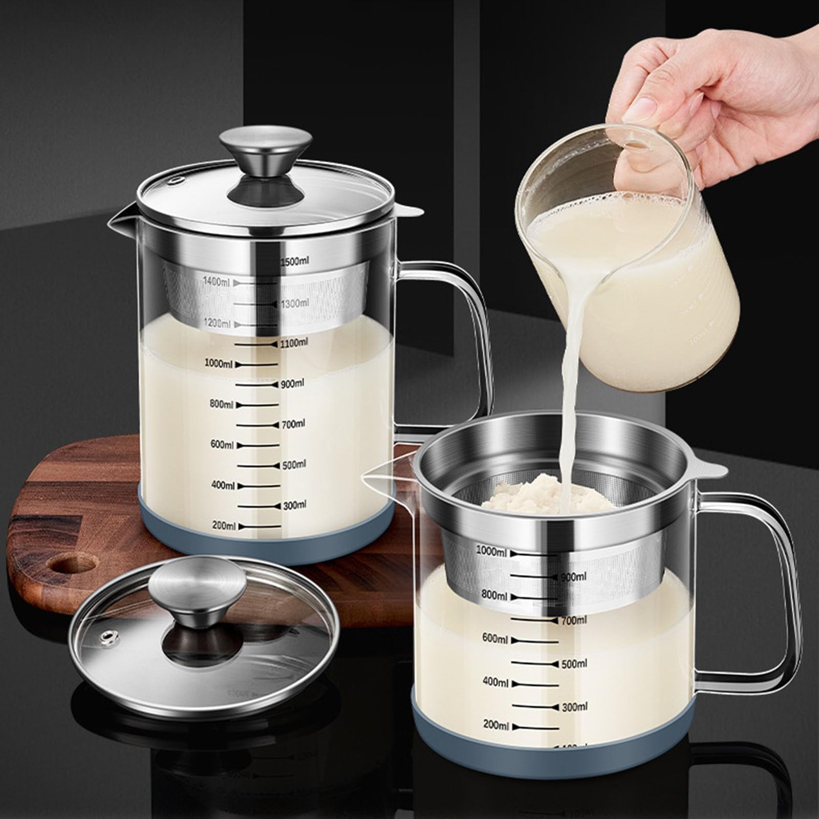 Vasi per Filtri per tè E Succhi capacità da 1 Litro Separatori Olio da Cucina con Parte Anteriore Liscia E Comoda Maniglia Vaso Resistente alla Corrosione