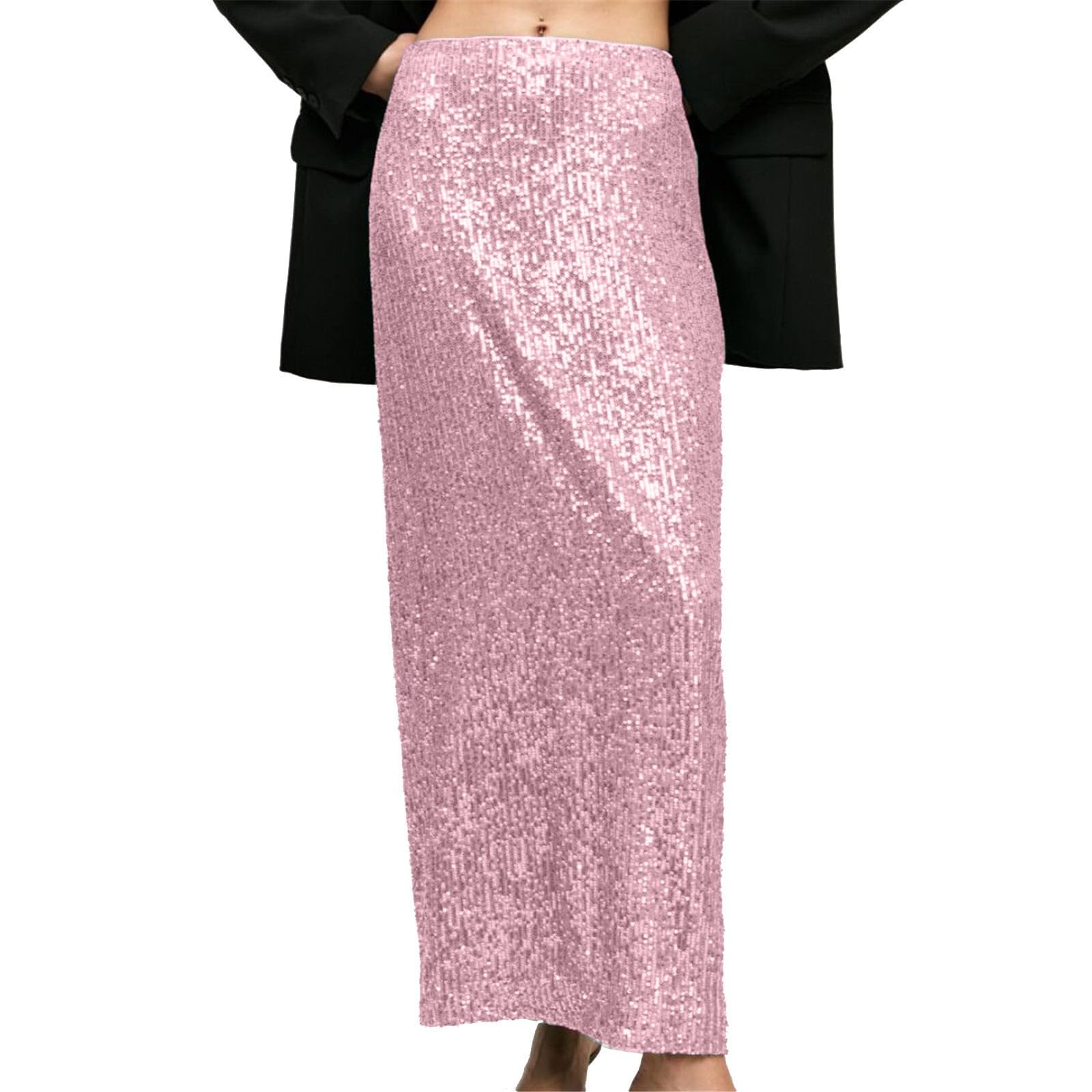 Jupe mi-corps à sequins rose pour sublimer un look sans effort