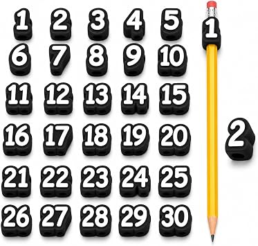 Numbered Pencil Toppers 1-30 (Black)