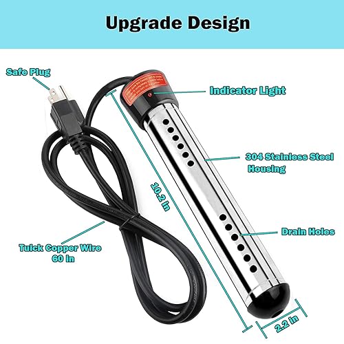 Miniatura 2 de Laboomkey Calentador de agua de inmersión de 2000 W, calentador de cubo portátil con termómetro digital LCD, calentador de agua sumergible