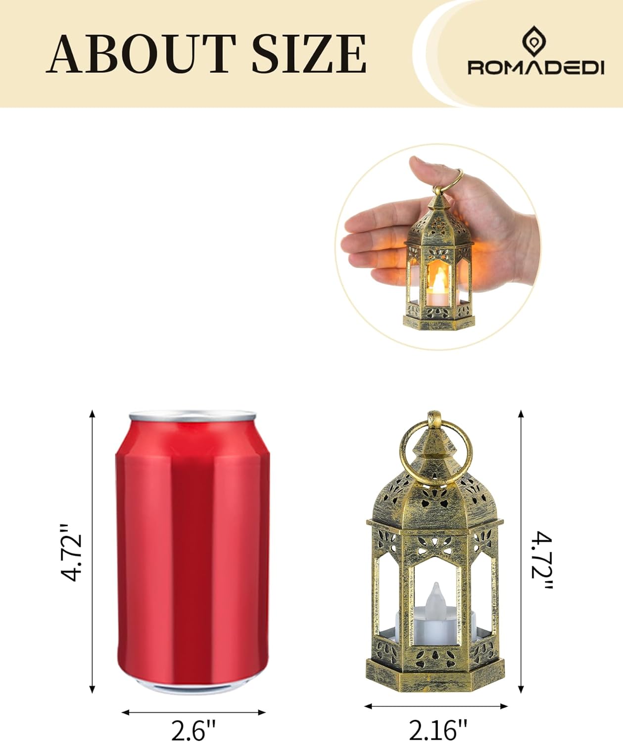 Romadedi Decorative Mini Lanterns for Centerpieces - Set of 10 Gold Vintage Small Candle Lantern Bulk with Remote for Wedding Table Decor Party Ramadan Christmas Halloween, Batteries Included