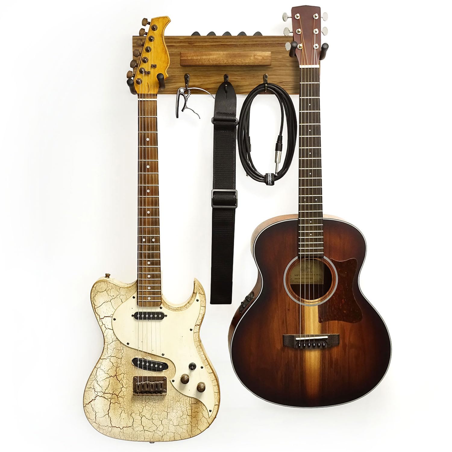 keepdrum GS039E podwójny uchwyt na gitarę Ebony uchwyt ścienny na dwie gitary i akcesoria