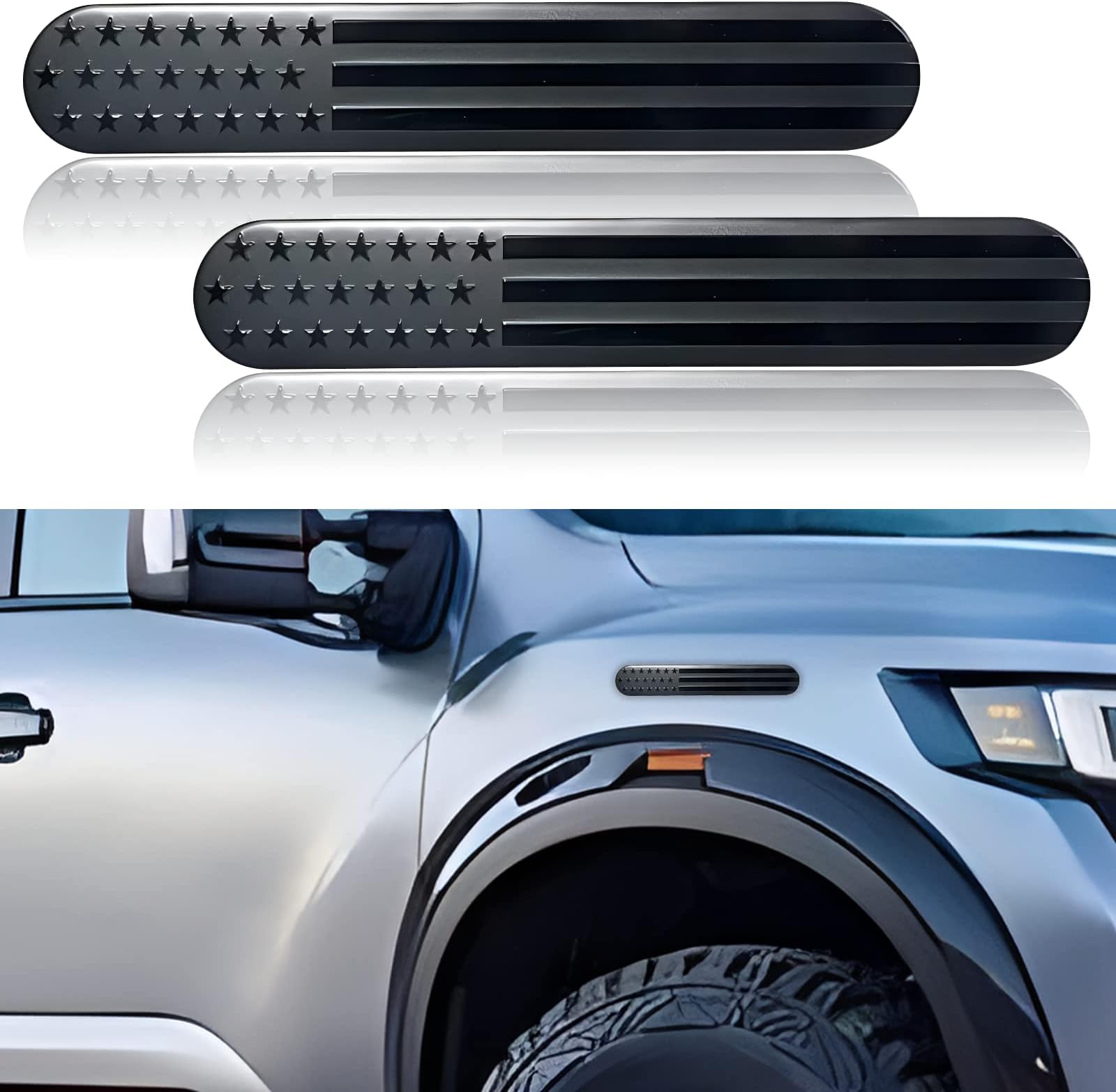 2Pcs USA American Metal Flag Auto Fender Emblem, Embossed 3D Metal Adhesive Sport Truck Car Badge,USA Flag Decal for for Auto SUV Truck Motorcycle (Black)