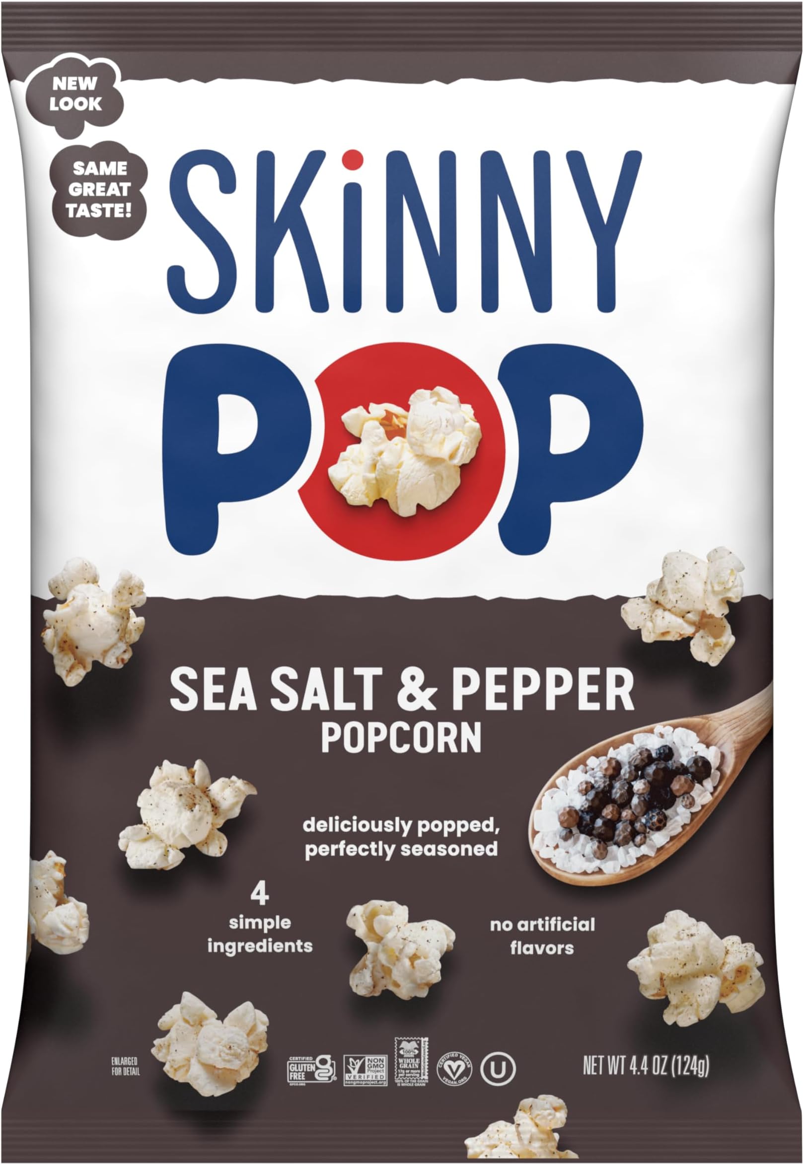 Popcorn, Sea Salt & Pepper, Whole Grain, Dairy-Free Snack, 4.4oz Bag
