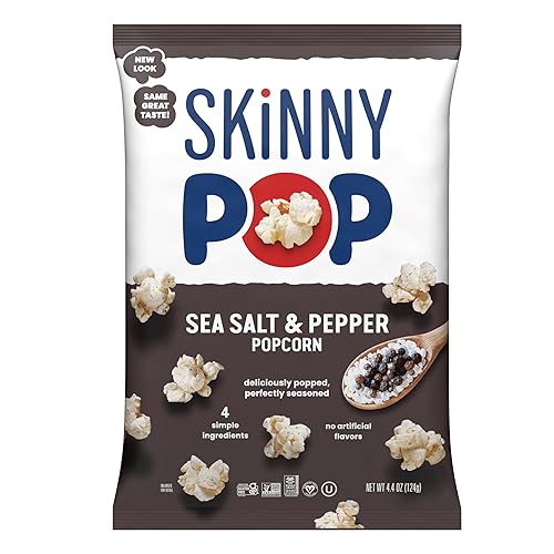 SkinnyPop - Palomitas de maíz de sal marina y pimienta, sin gluten, sin OMG, bocadillos saludables para palomitas de maíz, Skinny Pop, bolsa de