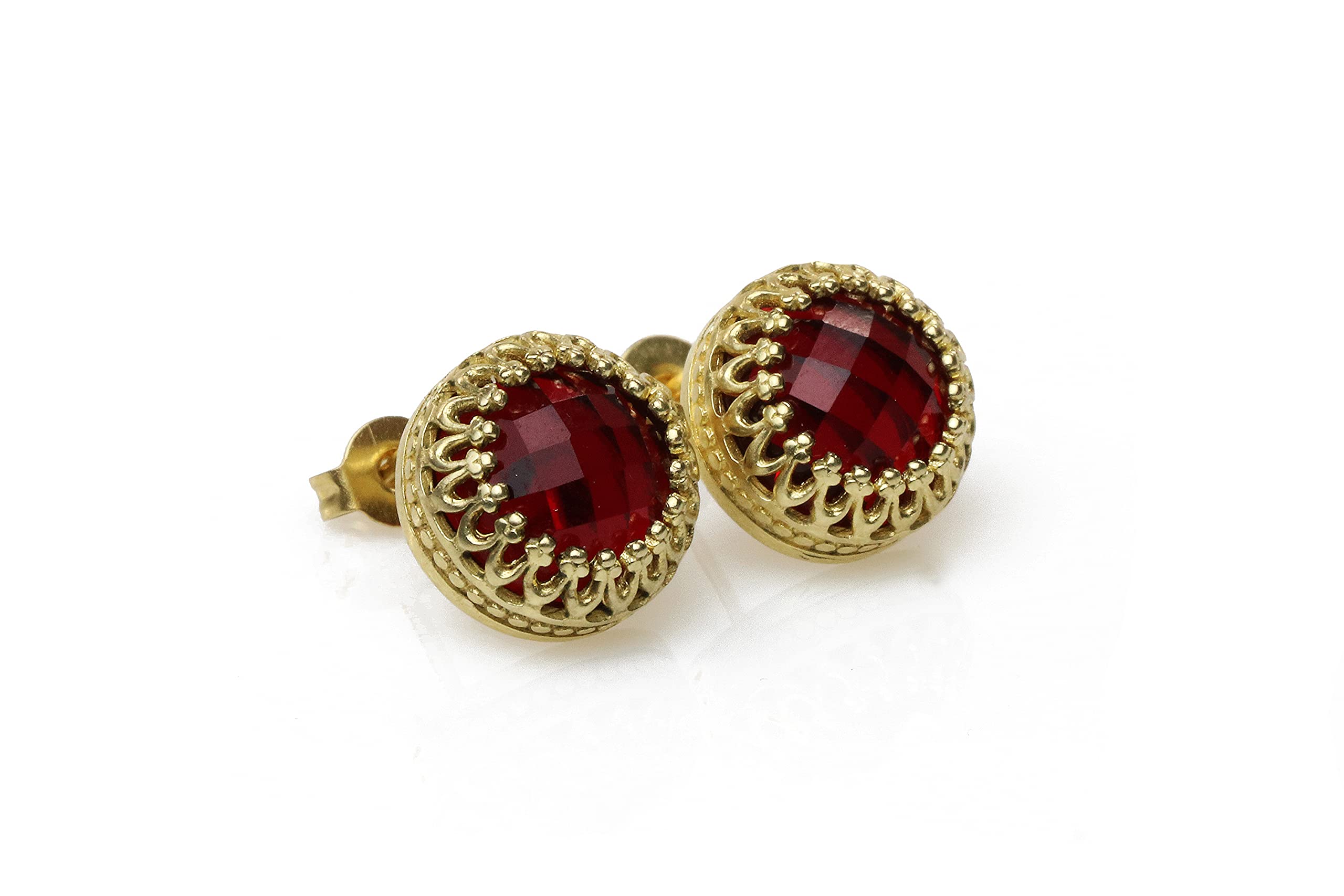 Orecchini Rotondo di Granato - Tutti i Giorni Orecchini di Moda per Donne - Moda Orecchini Gemma Stud - Gemma Rossa, Gennaio Pietra di Nascita Orecchini - Compleanno, Anniversario Gioielli Regali