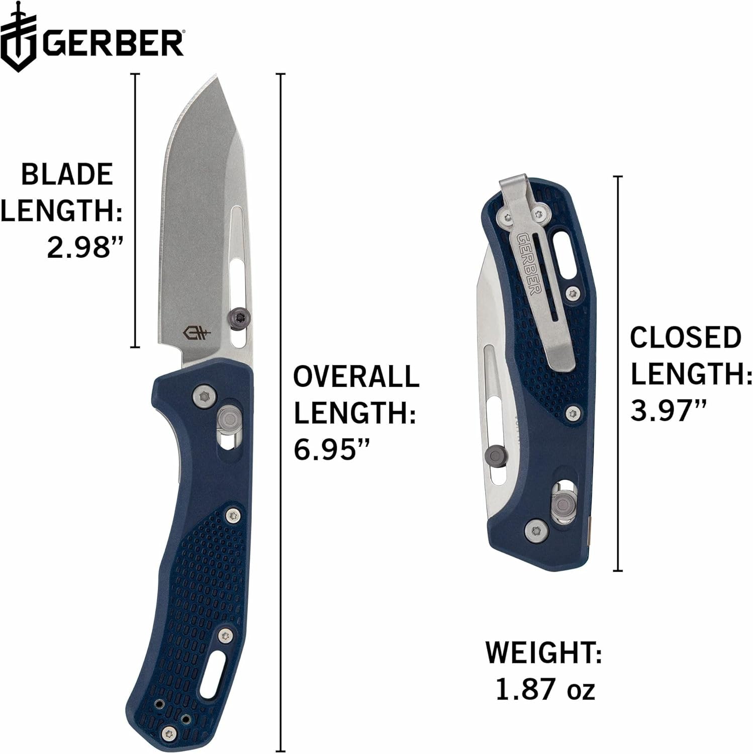 Gerber Gear Assert Magnacut - Deep Carry Pocket Clip Knife for Camping, Hiking, Adventure - EDC Utility Tool - Stainless Steel Blade - Textured Grip - Made in USA - Blue