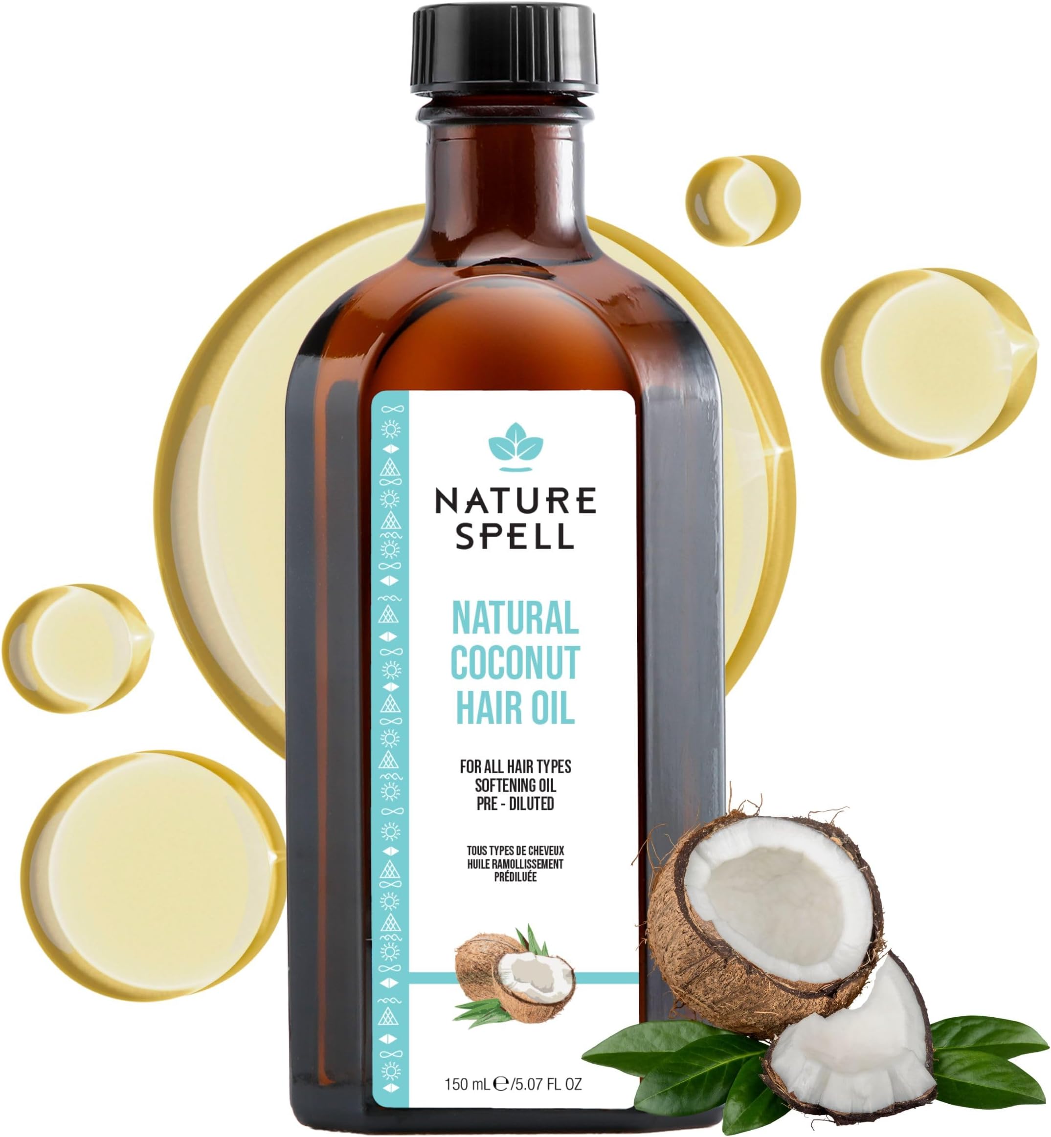 Nature Spell Coconut Oil for Hair, Pre-Diluted Oil to Deeply Moisturise & Repair Damaged Strands, Multipurpose Use, For All Hair Types, Vegan, 5.07 FL OZ