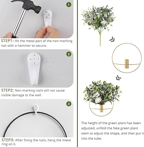 Miniatura 6 de Pretty Jolly Decoración de pared, soporte de decoración de jarrón de metal para pared, flores artificiales montadas en la pared, decoración de pared