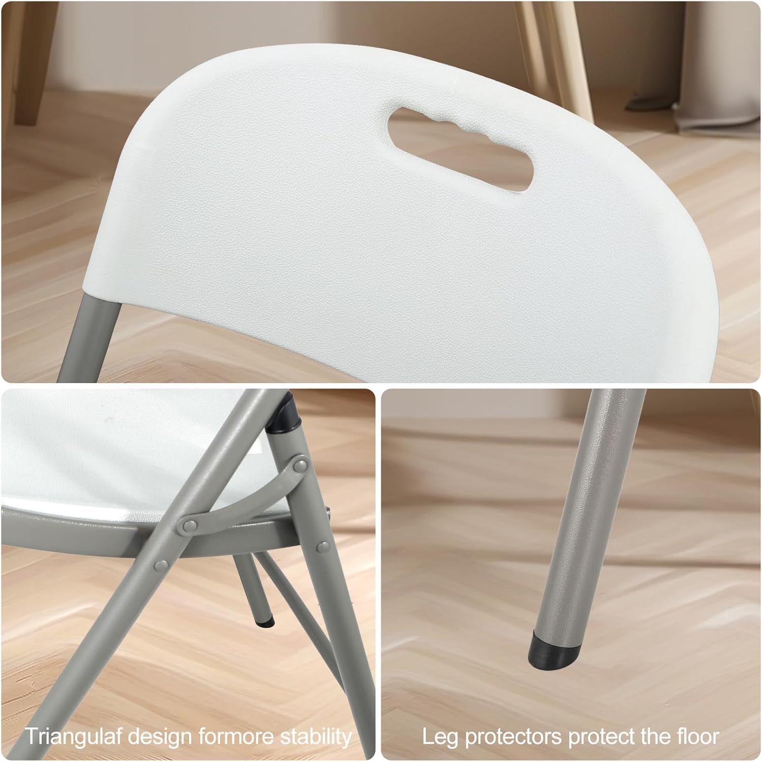 Plastic Folding Chairs, 350lb Capacity, Stackable, for Events, Office, Wedding, Party, Picnic, Dining, Set of 4, Black (White)