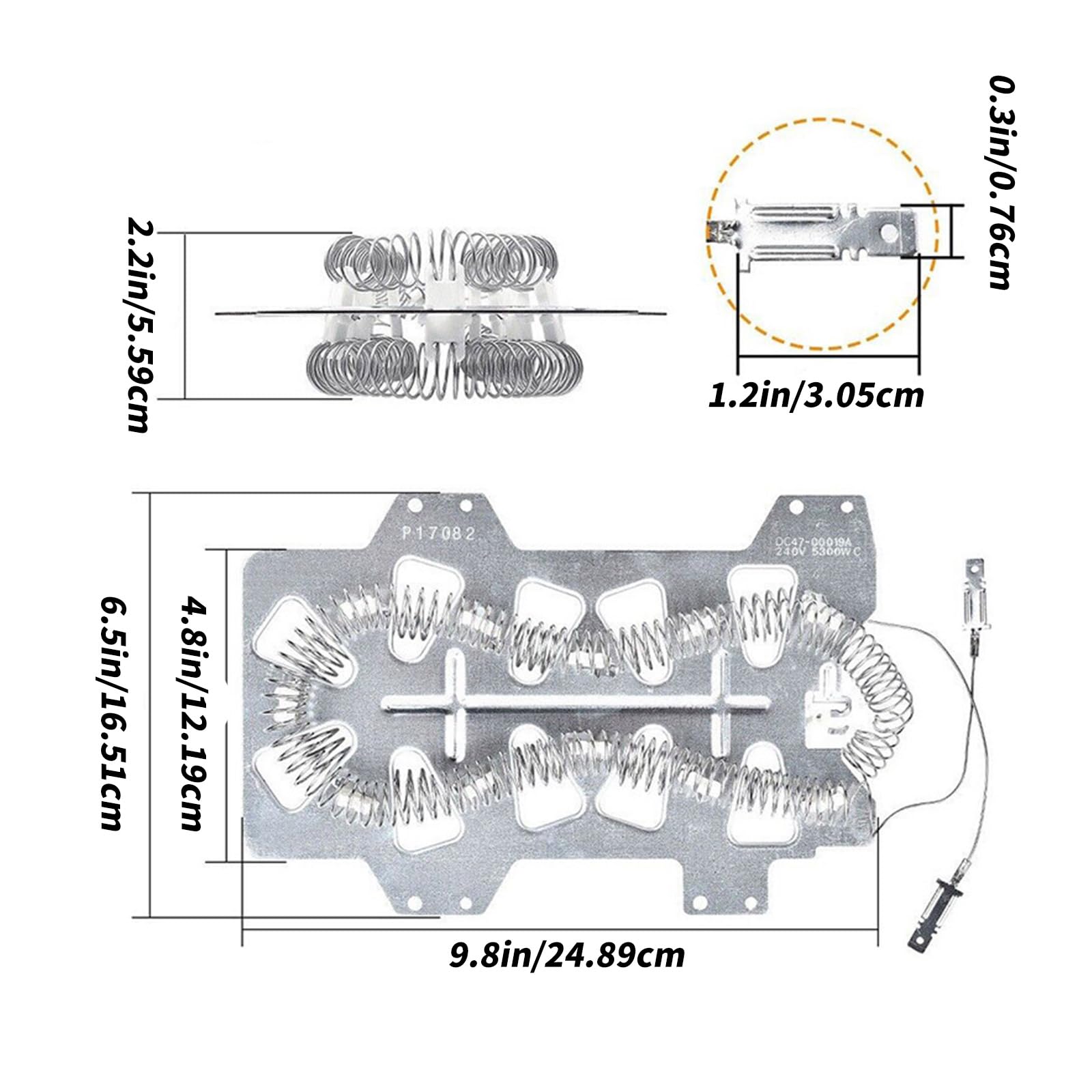 Accesorios de máquina de secado de piezas de calefacción de metal, textura de metal para reparación de secadora con cable extendido y alta resistencia