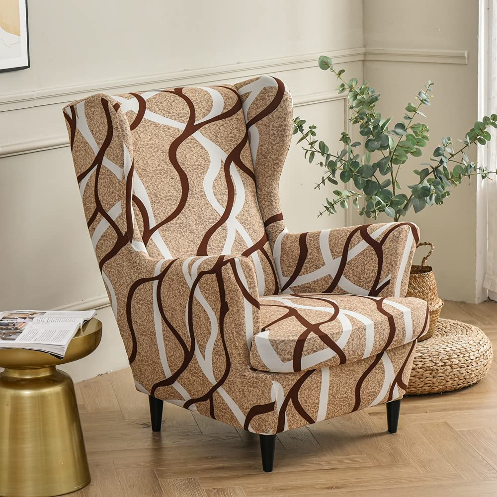 Housse Extensible 2 Pièces Pour Fauteuil à Oreilles - Polyester/élasthanne - Lavable Machine - Protection Anti-taches