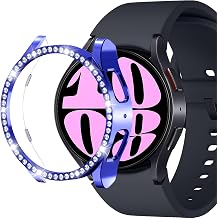 Compatible for Samsung Galaxy Watch 6 44mm 2023 Diamond PC Plating Bumper Case Bling Crystal Diamonds Shiny Glitter Frame Hard Protective Cover for Galaxy Watch 6 40mm