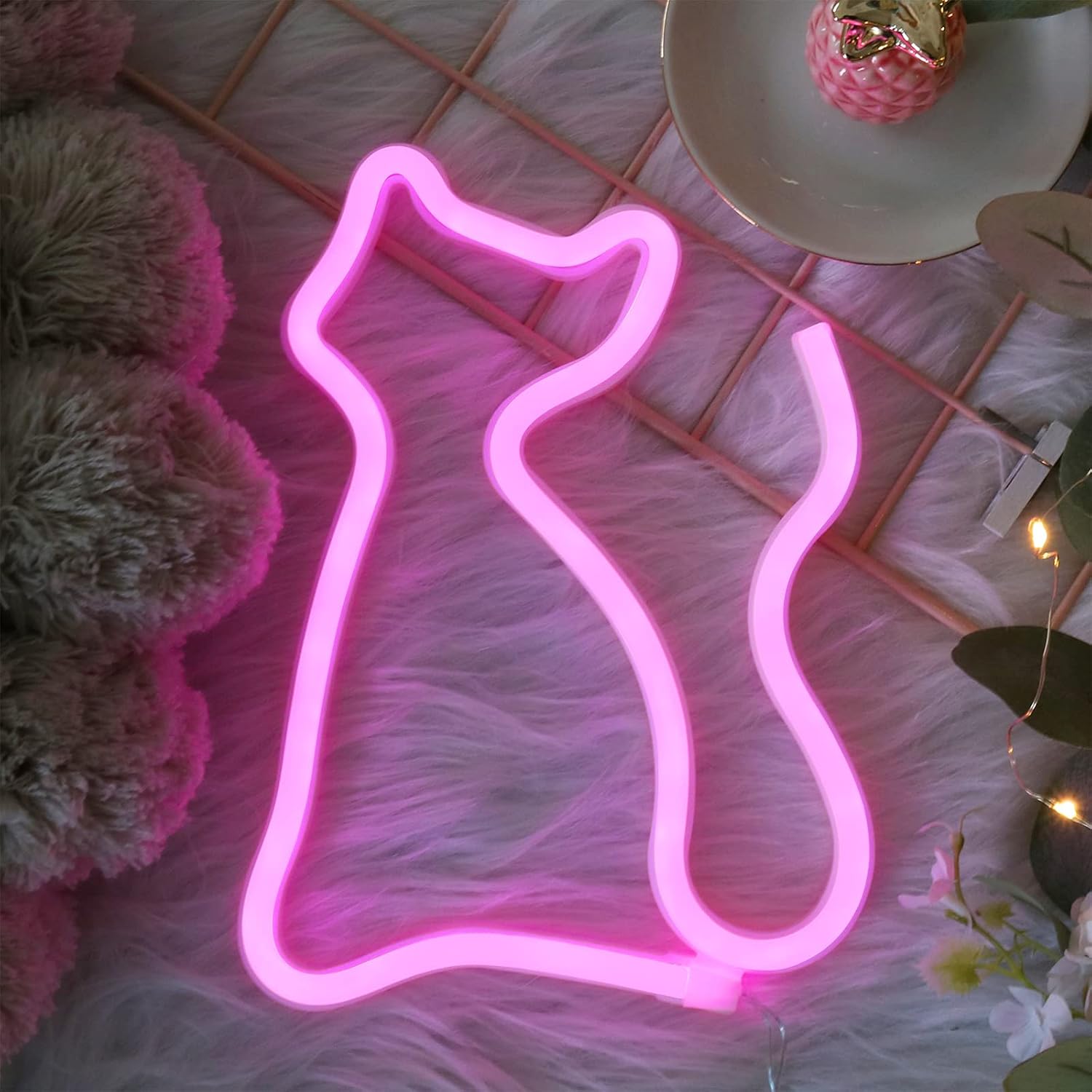 LED Cat Pink Neon Signs Lights for Wall Decor, Battery or USB Operated for Room Bedroom Wall Decor, Cat Gifts for Christmas, Birthday, Cat lover,Kids, Girls, Women, Men