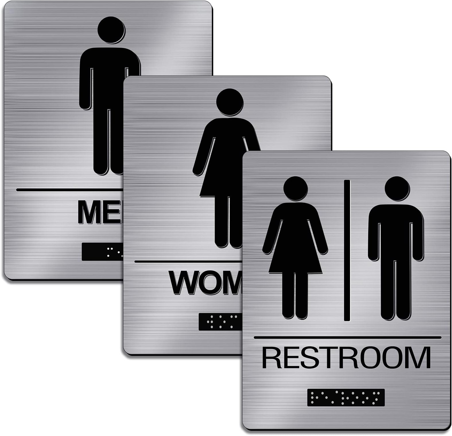 Therwen 3 Pcs Men Women Restroom Sign ADA Compliant Braille Bathroom Door Signs