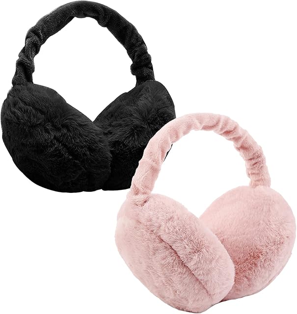 Yutdeng Women's Earmuffs Winter Foldable Ear Muffs Adjustable Faux Fur Ear Warmer Warm Windproof Plush Earmuffs for Men Ladies Girls Outdoor (1/2 Pcs)