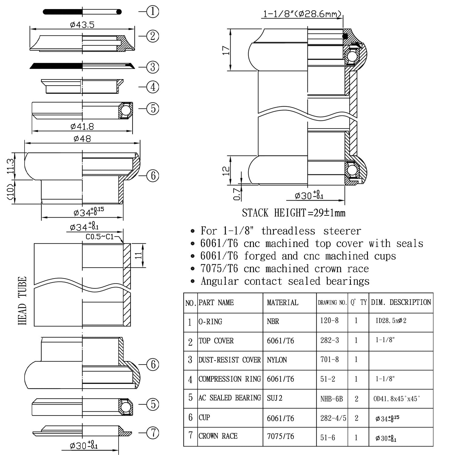 WFS NV.58 1-1/20.3 cm CNC bezgwintowy zestaw słuchawkowy z górną nasadką, czarny matowy, HS04ZQMBK