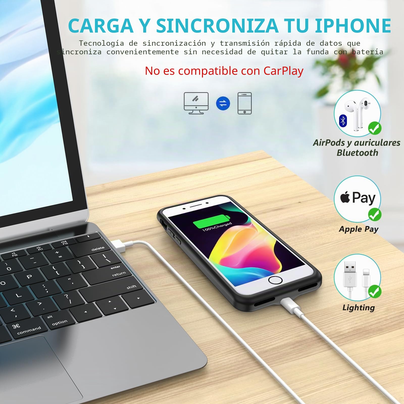 BOPPS Funda de batería para iPhone SE (2022/2020), 6000 mAh, protección de 360°, recargable, batería extendida, fundas de carga para iPhone SE (3ª y 2ª generación)/8/7/6s/6-4.7 pulgadas, color negro