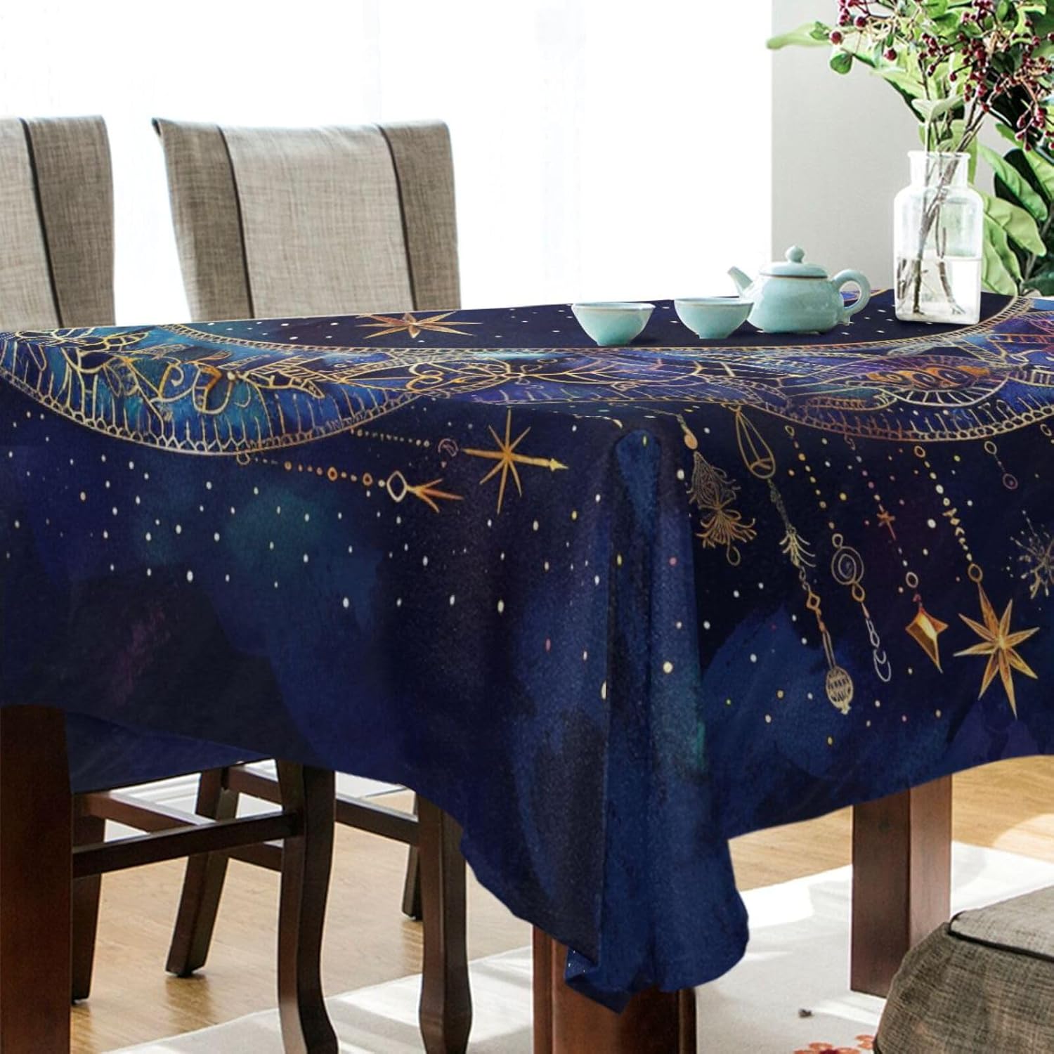 ALAZA Oblong Tablecloths, 60 x 108 Inch, Wrinkle Free, Astrology Mystical Bohemian Moon Stars Boho Party Tablecloth Dining Room Table Cloth Holiday Table Cloths