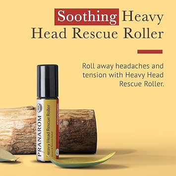 Pranarom - Heavy Head Rescue Roller 8ml - Aromatherapy with Essential Oils - Organic Blend for Tension - Warming & Cooling Effects - Easy Roll-On Application | Warming-cooling essential oil blend on apricot kernel oil; roll onto temples and neck to ease tension.
