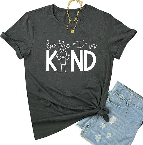 YITAN Women Graphic Tees Cute Shirts Casual Tops Dark Grey Large